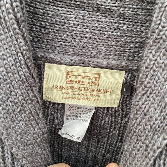 Vintage Aran Sweater Market Mens Wool Cable Knit Sweater Gray Large - Picture 6 of 6